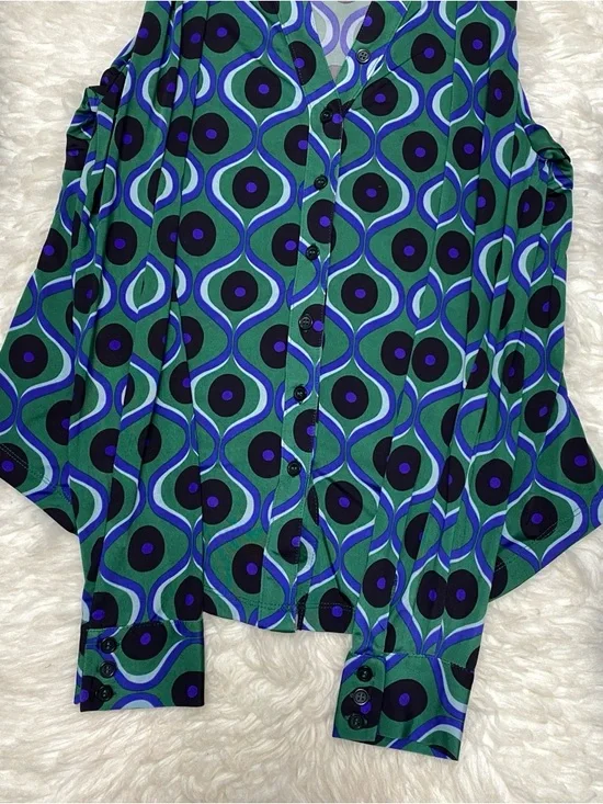 TRUTH REPUBLIC GEOMETRIC PRINT BUTTON DOWN BLOUSE Y2K CYBER GRUNGE RETRO - Picture 5 of 6